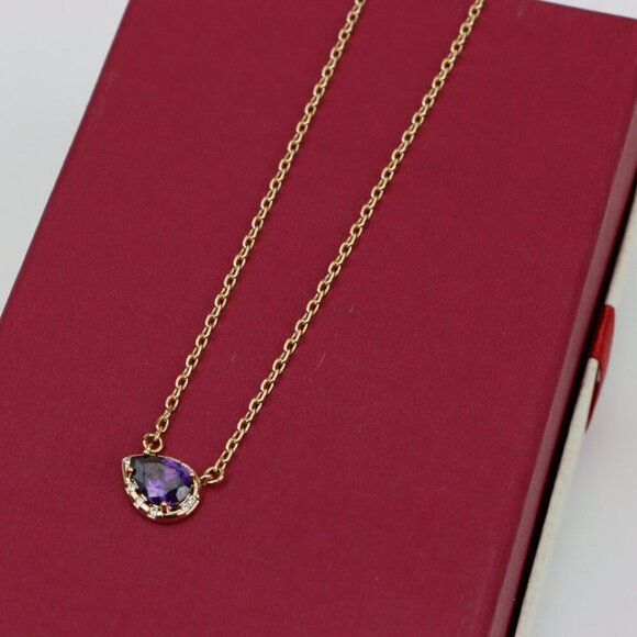 Rose Gold Pendant Necklace with Purple Stone & Extender, XPNL0398 - Picture 4 of 13